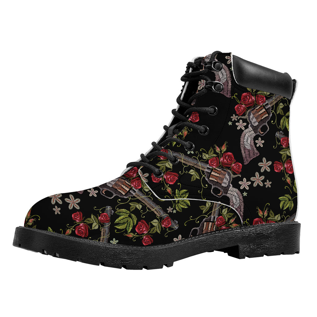 Guns And Flowers Pattern Print Work Boots