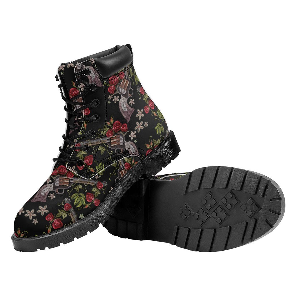 Guns And Flowers Pattern Print Work Boots