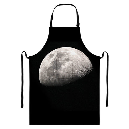 Half Moon Print Bib Apron With Pocket