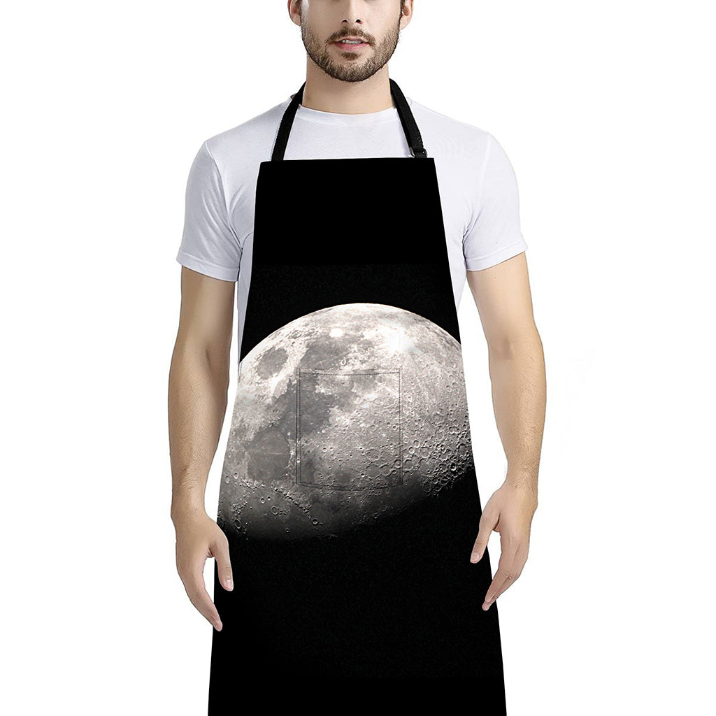 Half Moon Print Bib Apron With Pocket