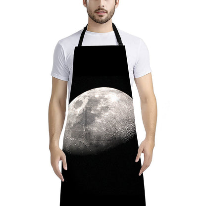 Half Moon Print Bib Apron With Pocket