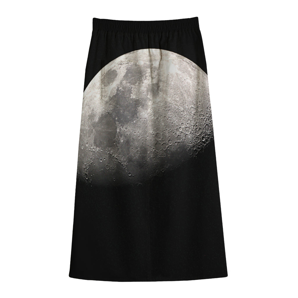 Half Moon Print Cotton Front Slit Maxi Skirt
