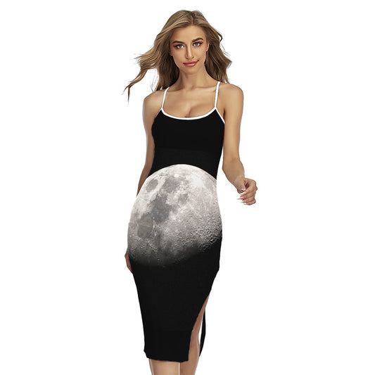 Half Moon Print Cross Back Cami Dress