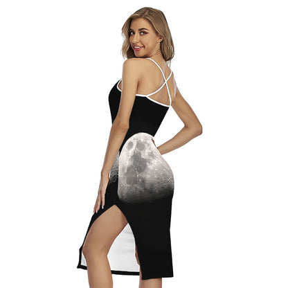 Half Moon Print Cross Back Cami Dress