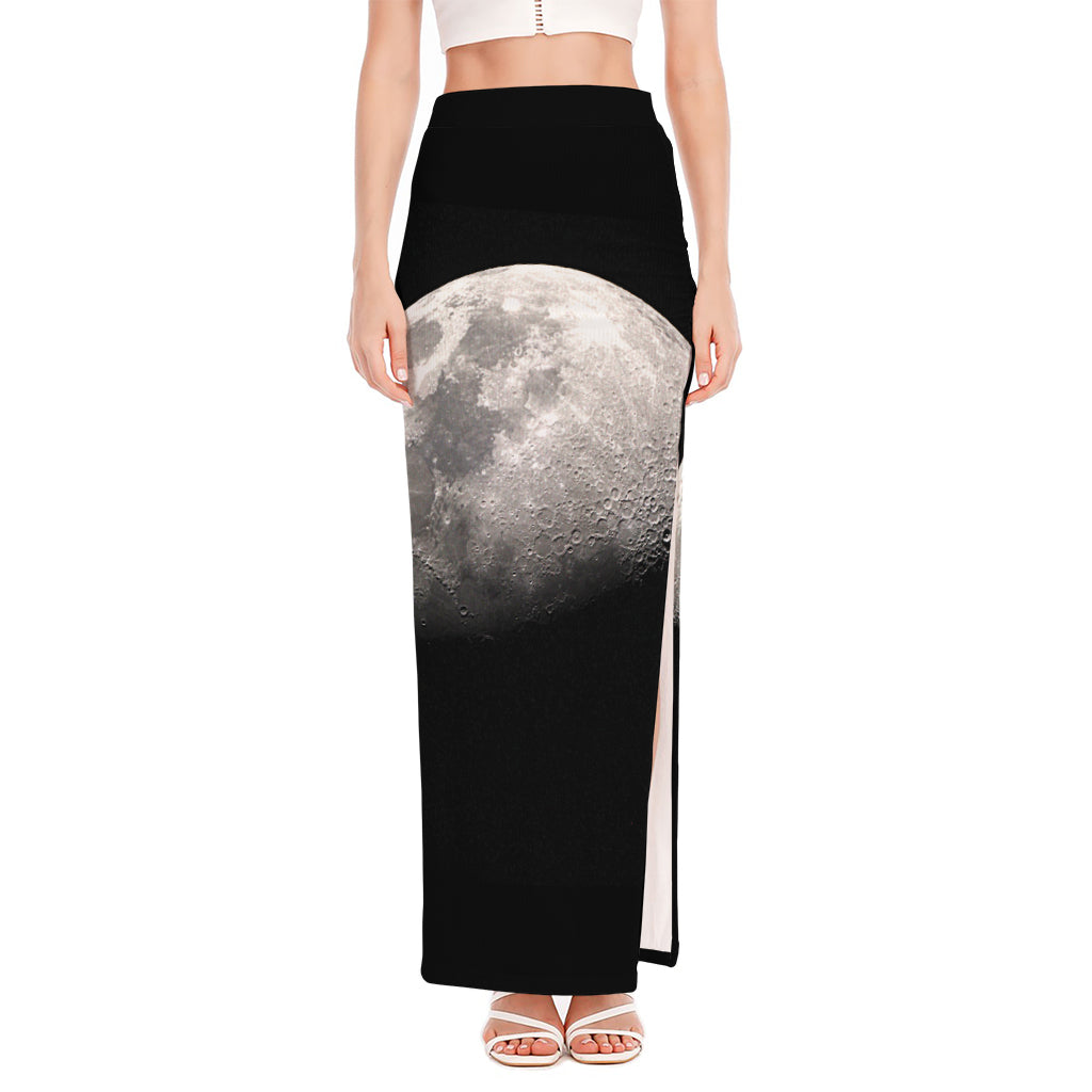 Half Moon Print High Slit Maxi Skirt