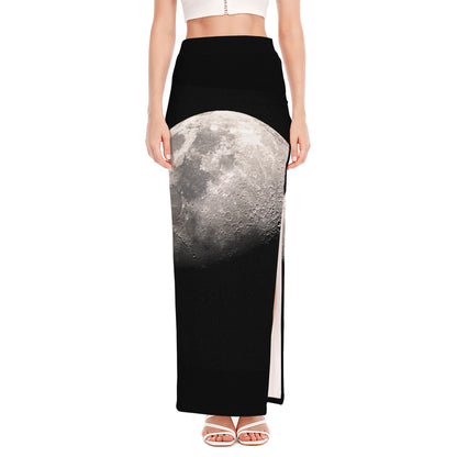 Half Moon Print High Slit Maxi Skirt