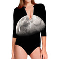Half Moon Print Long Sleeve Swimsuit