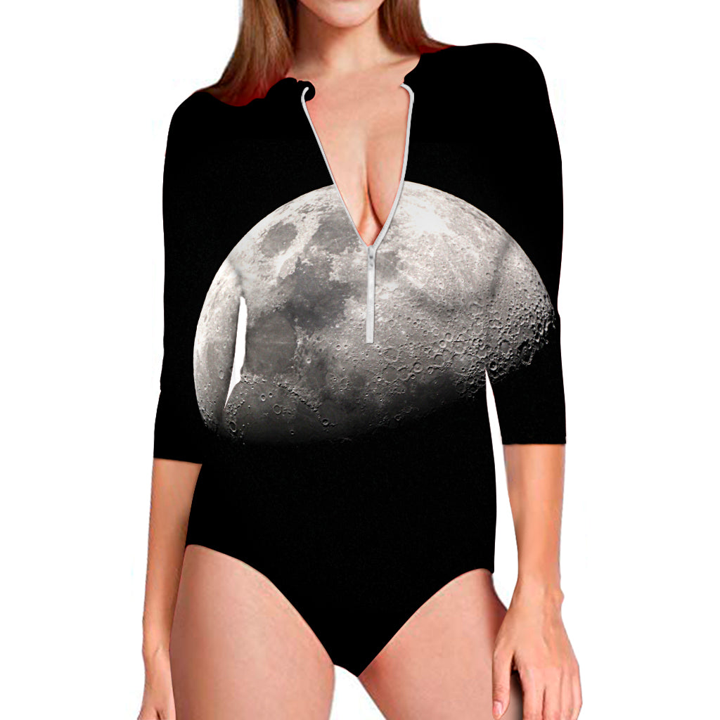 Half Moon Print Long Sleeve Swimsuit