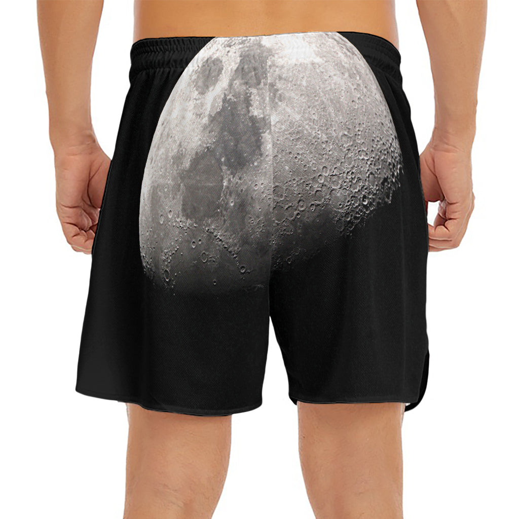 Half Moon Print Men's Split Running Shorts
