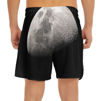 Half Moon Print Men's Split Running Shorts