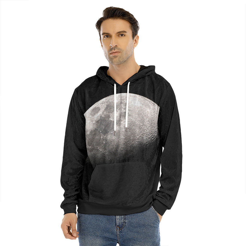 Half Moon Print Men's Velvet Pullover Hoodie
