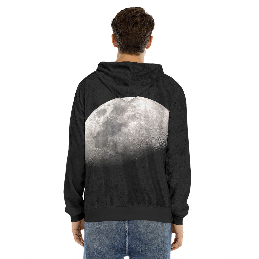 Half Moon Print Men's Velvet Pullover Hoodie