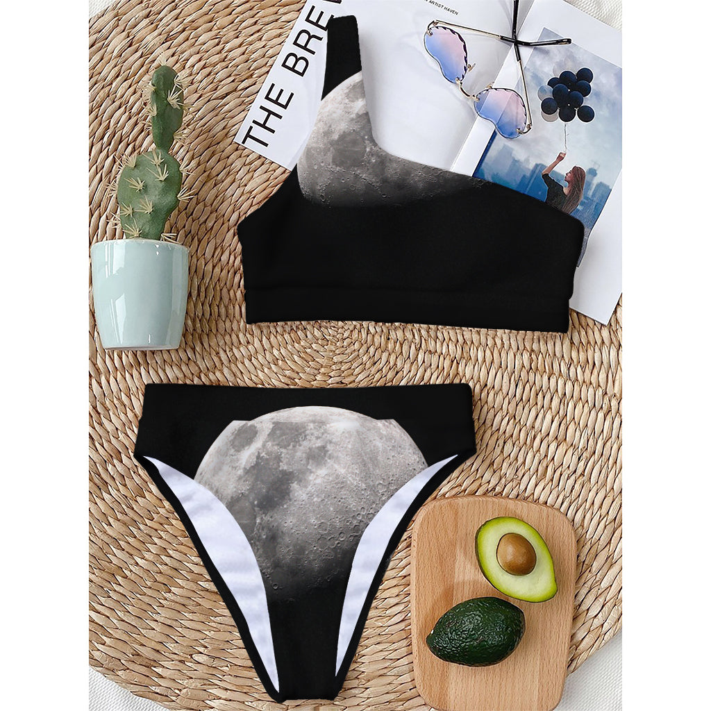 Half Moon Print One Shoulder Bikini Top