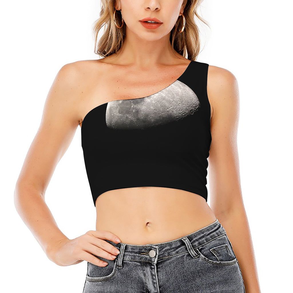 Half Moon Print One Shoulder Crop Top