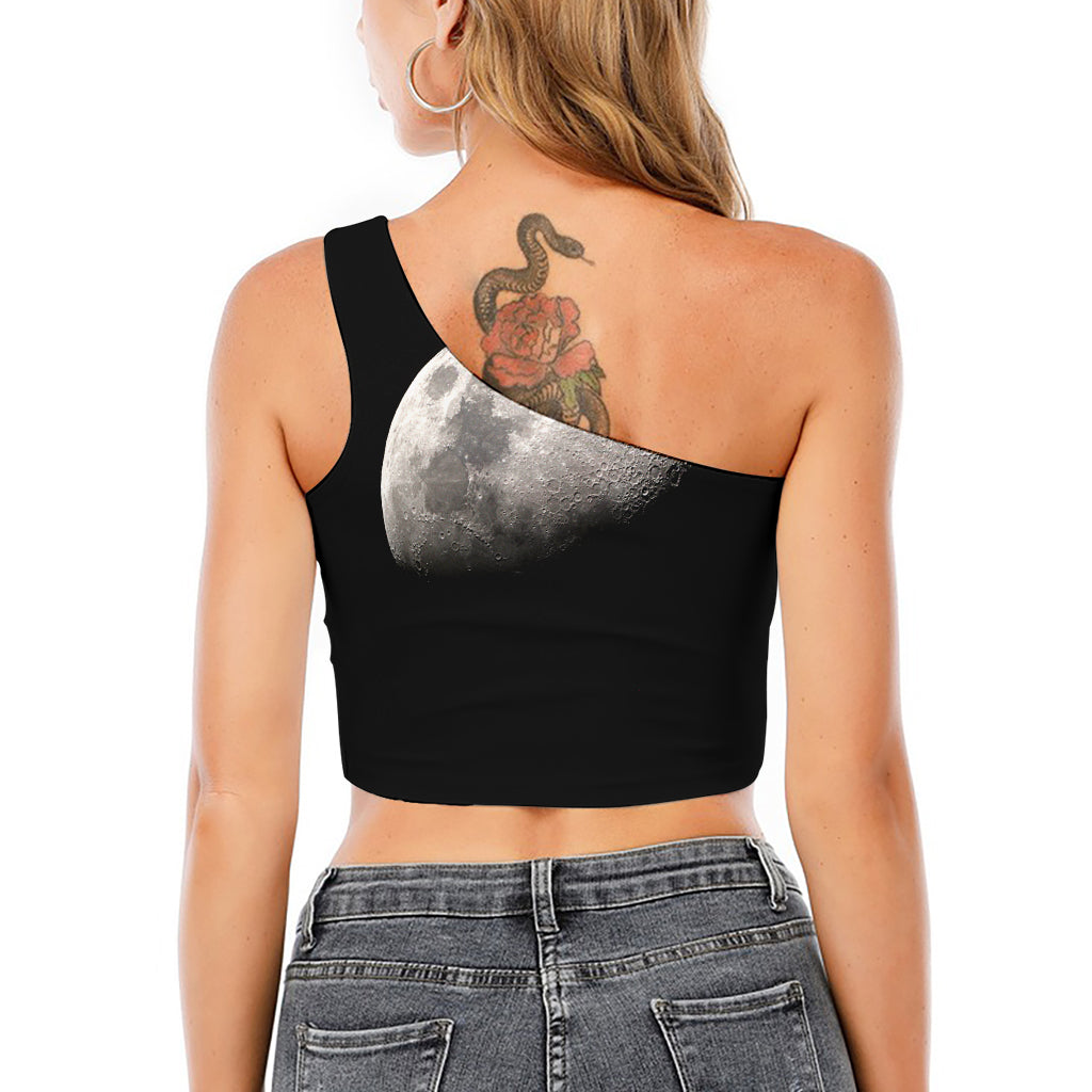 Half Moon Print One Shoulder Crop Top