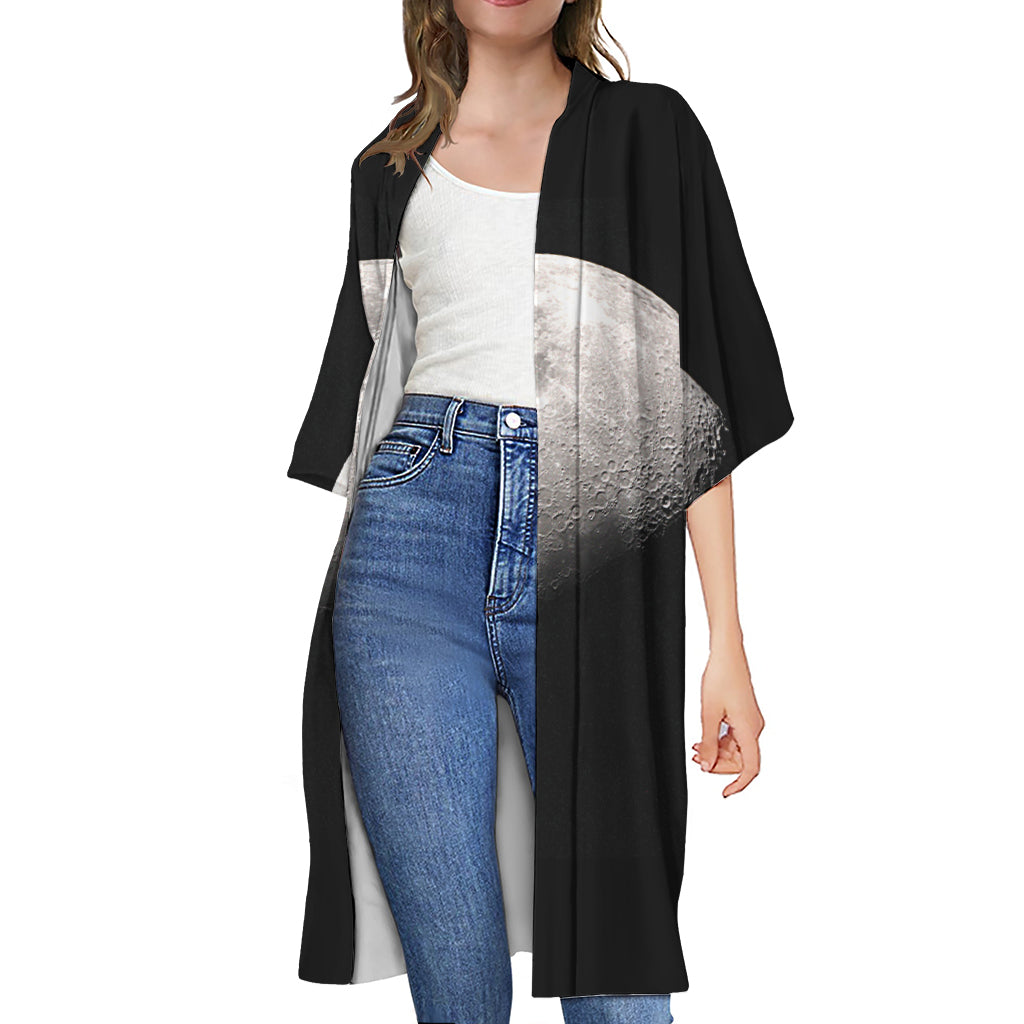 Half Moon Print Open Front Beach Cover Up