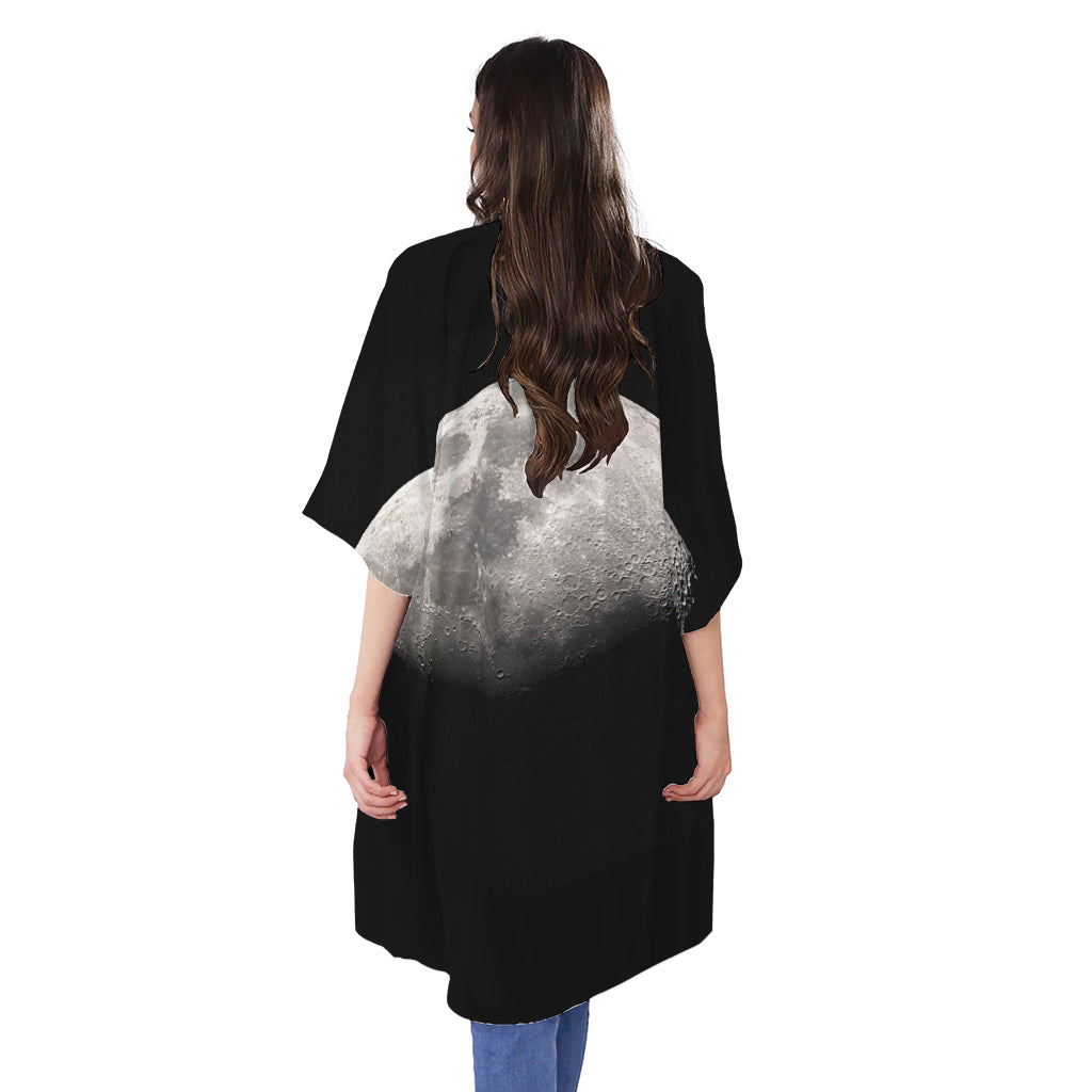 Half Moon Print Open Front Beach Cover Up