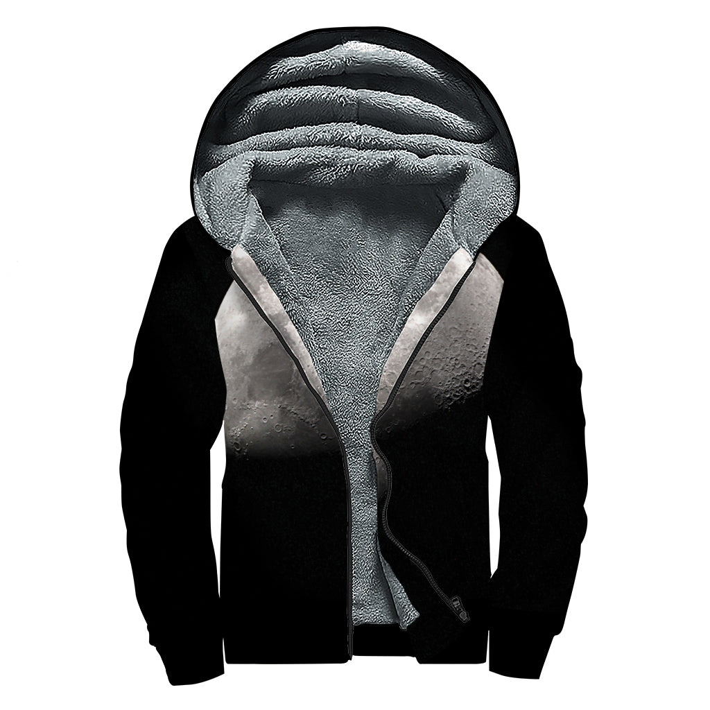 Half Moon Print Sherpa Lined Zip Up Hoodie