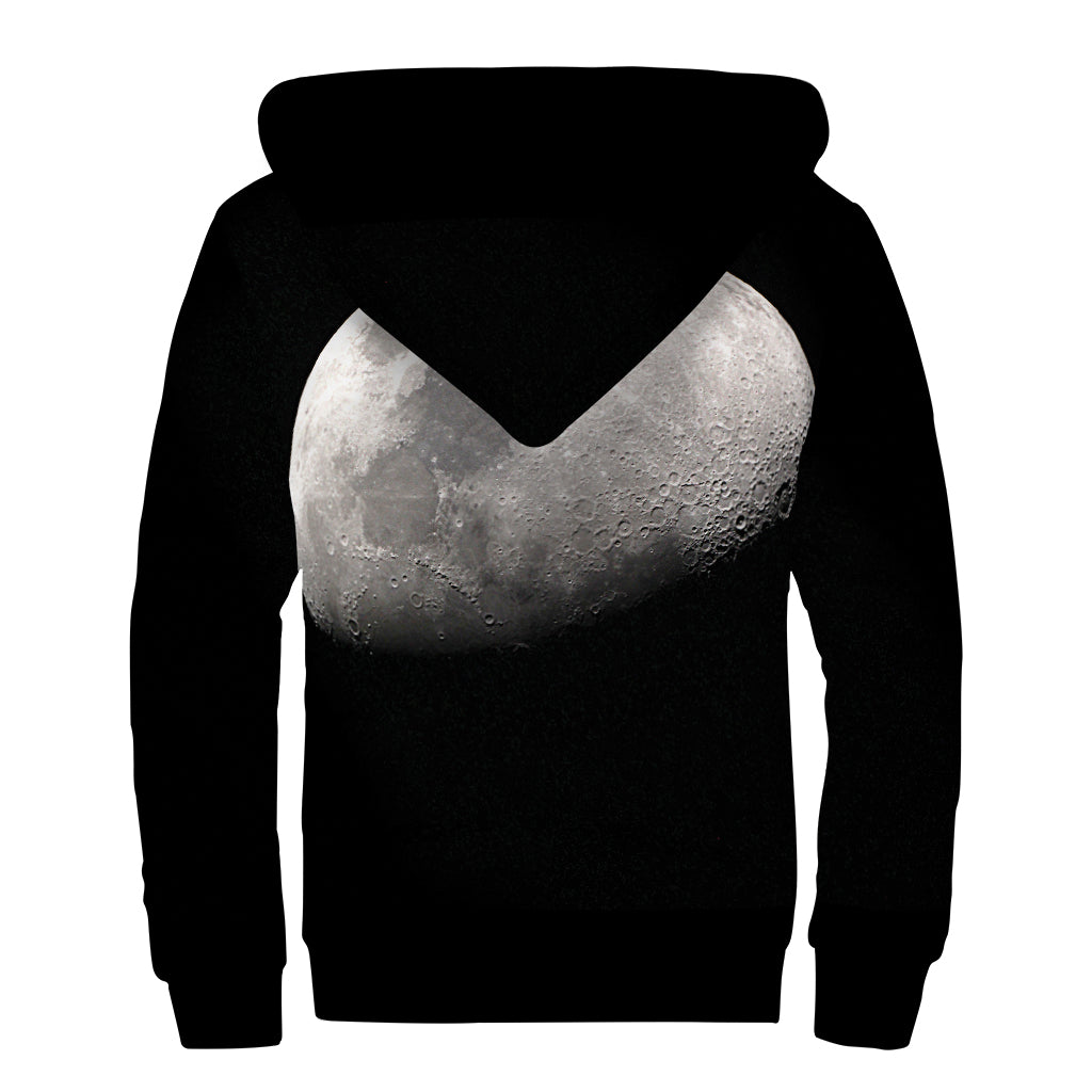 Half Moon Print Sherpa Lined Zip Up Hoodie