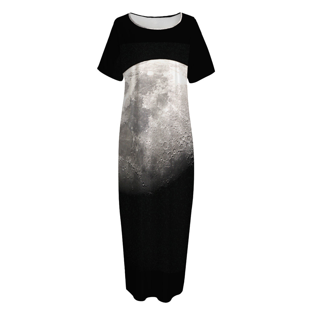 Half Moon Print Short Sleeve Long Nightdress