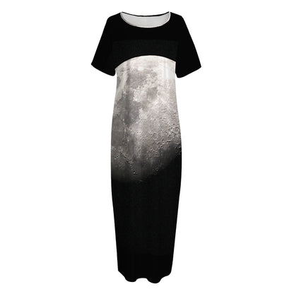 Half Moon Print Short Sleeve Long Nightdress
