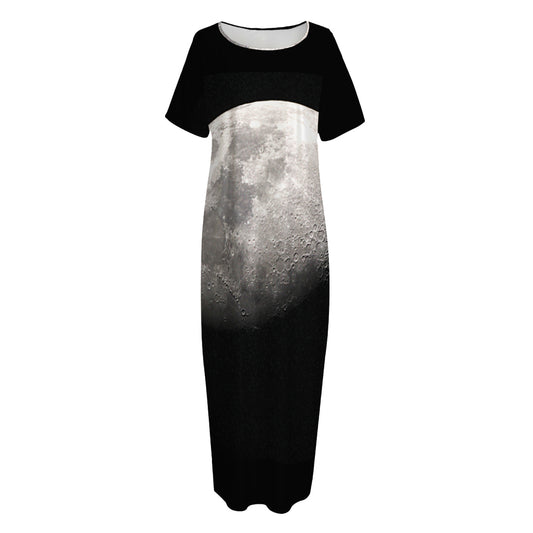 Half Moon Print Short Sleeve Long Nightdress