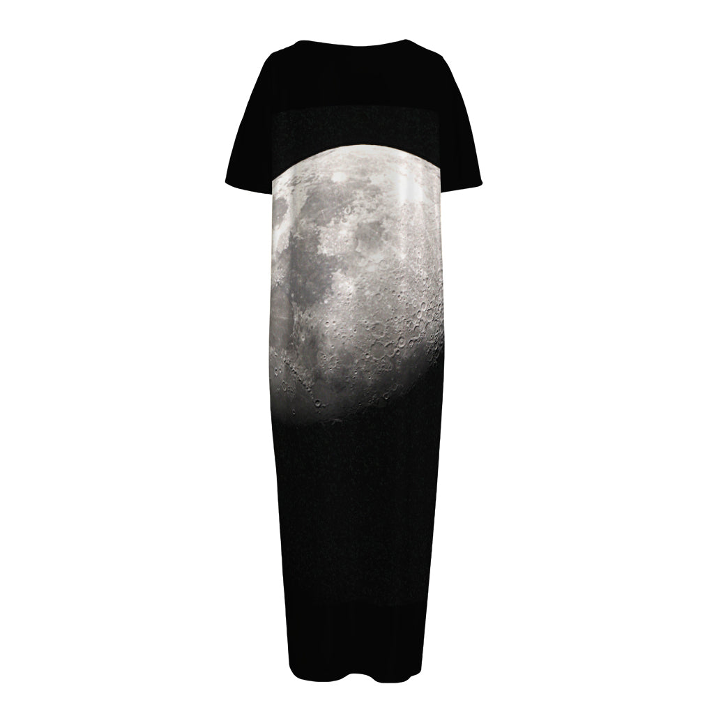 Half Moon Print Short Sleeve Long Nightdress