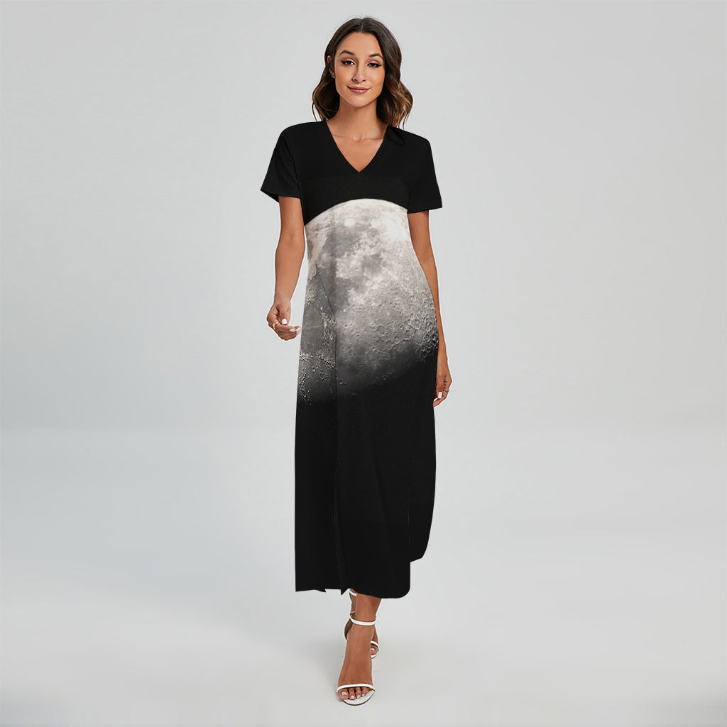 Half Moon Print Short Sleeve Maxi Dress
