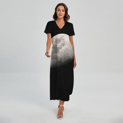 Half Moon Print Short Sleeve Maxi Dress