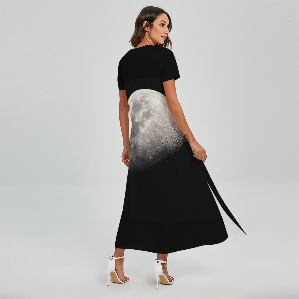 Half Moon Print Short Sleeve Maxi Dress