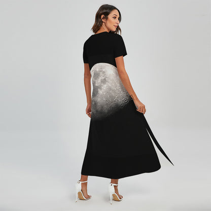 Half Moon Print Short Sleeve Maxi Dress