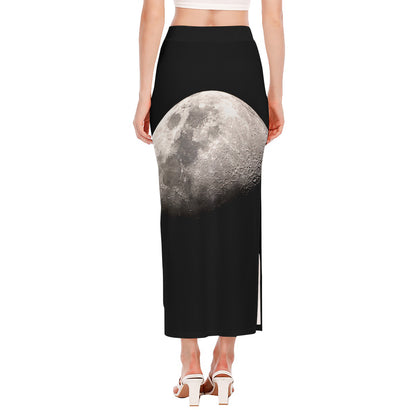 Half Moon Print Side Slit Maxi Skirt