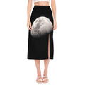 Half Moon Print Side Slit Midi Skirt