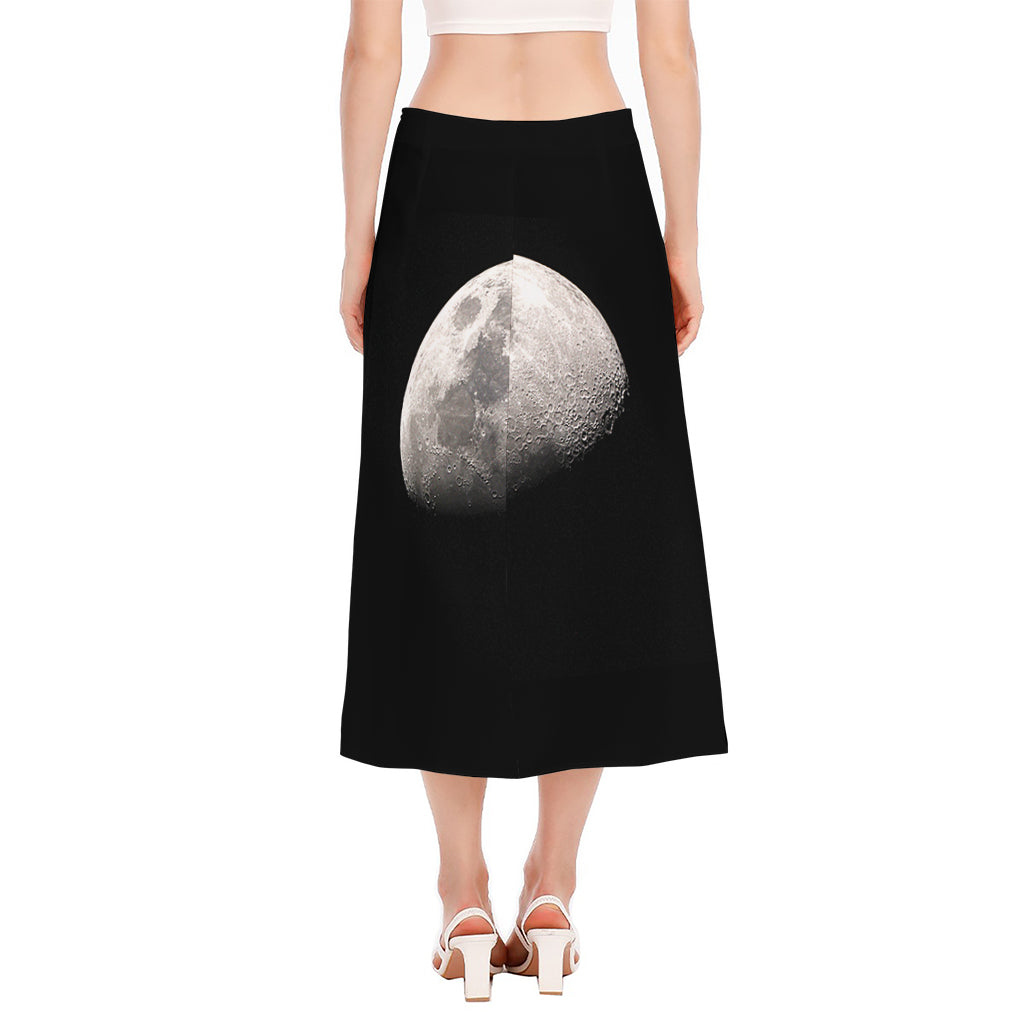 Half Moon Print Side Slit Midi Skirt