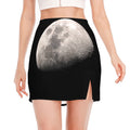 Half Moon Print Side Slit Mini Skirt