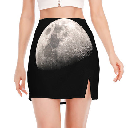 Half Moon Print Side Slit Mini Skirt