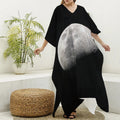 Half Moon Print Silk V-Neck Kaftan Dress