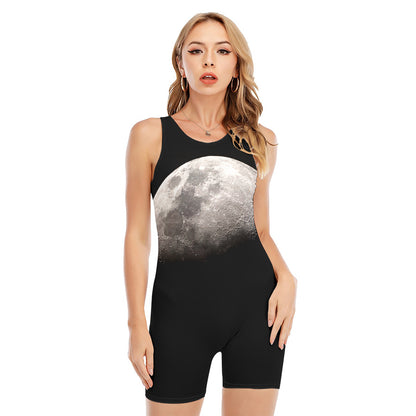 Half Moon Print Sleeveless One Piece Swimsuit