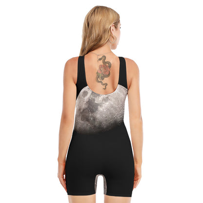 Half Moon Print Sleeveless One Piece Swimsuit