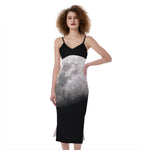 Half Moon Print Slim Fit Midi Cami Dress