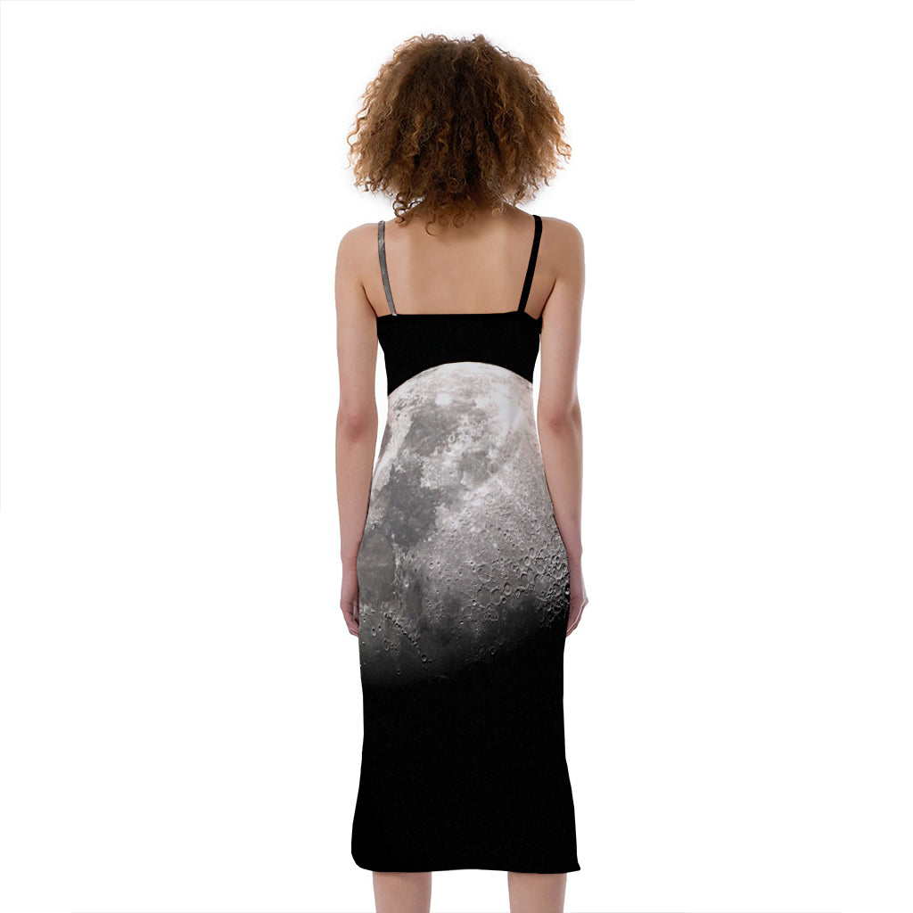 Half Moon Print Slim Fit Midi Cami Dress