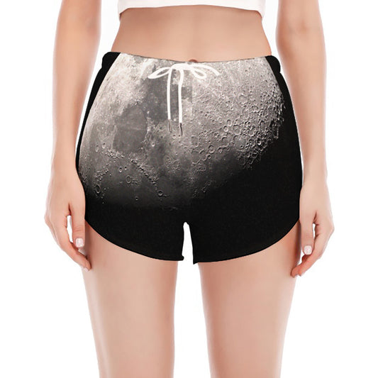 Half Moon Print Women's Split Running Shorts
