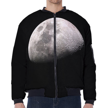 Half Moon Print Zip Sleeve Bomber Jacket