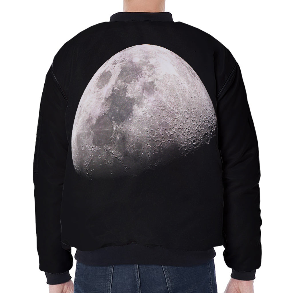 Half Moon Print Zip Sleeve Bomber Jacket