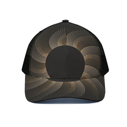 Halftone Dot Sun Print Black Mesh Trucker Cap