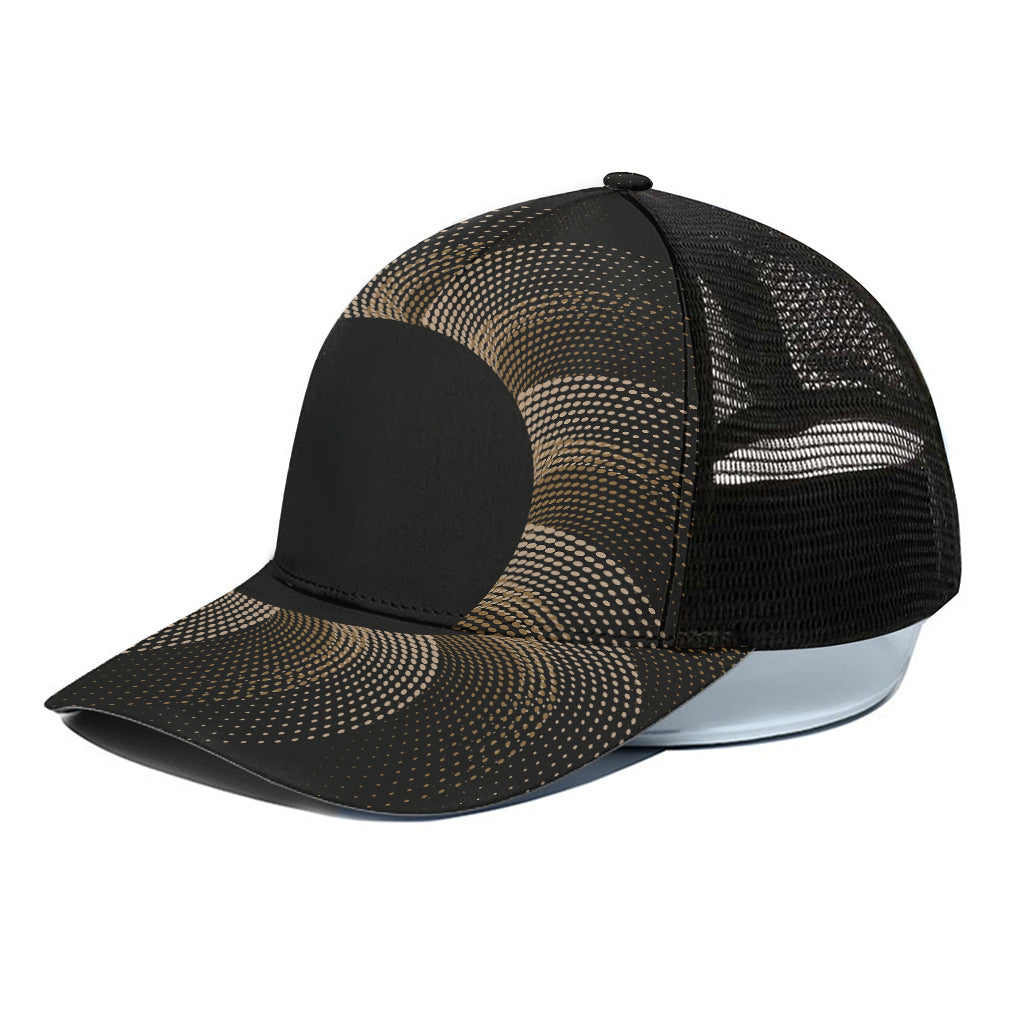 Halftone Dot Sun Print Black Mesh Trucker Cap