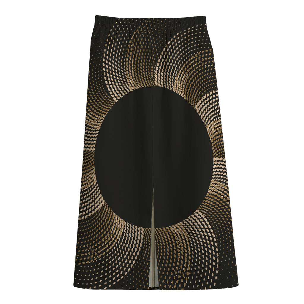 Halftone Dot Sun Print Cotton Front Slit Maxi Skirt