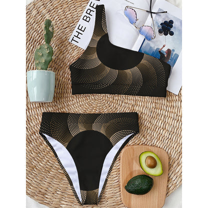 Halftone Dot Sun Print One Shoulder Bikini Top
