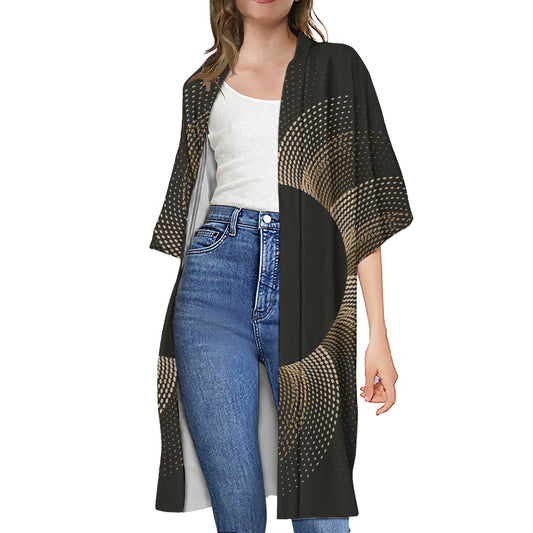 Halftone Dot Sun Print Open Front Beach Cover Up