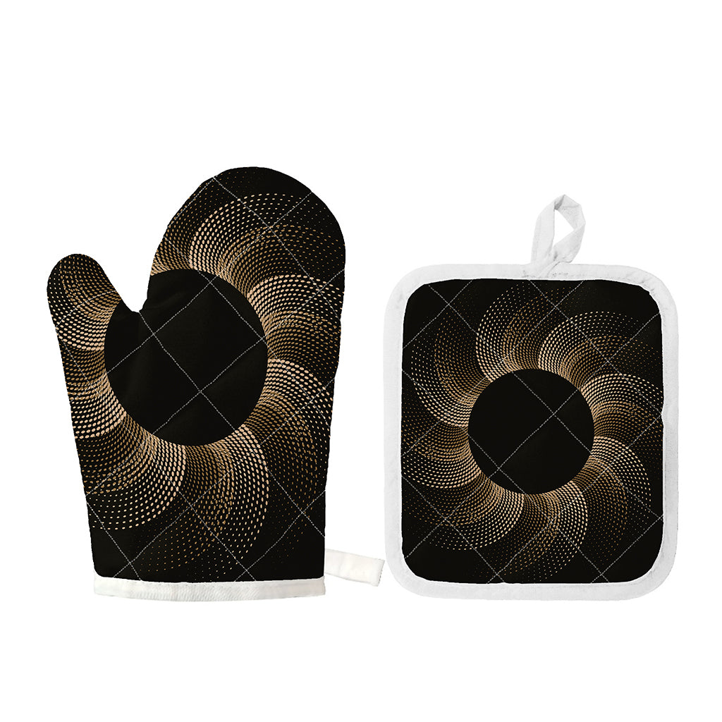 Halftone Dot Sun Print Oven Mitt And Pot Holder Set